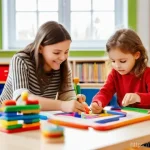 아이슬란드 vs 핀란드 교육 제도 - **Prompt:** A vibrant scene inside a modern Finnish kindergarten classroom, filled with natural ligh...