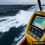 아이슬란드 수산업과 수출품 - A detailed scene of an Icelandic fishing boat navigating the Atlantic Ocean during harsh weather con...